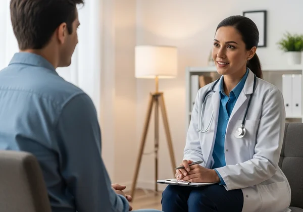 Person talking to a mental health professional calmly