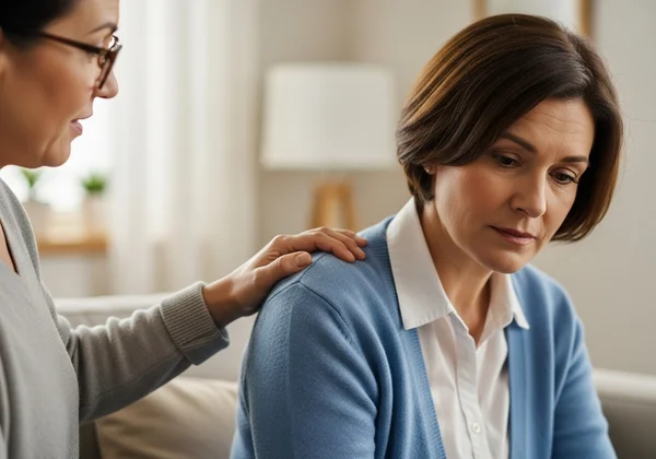 Family member offering support, concern for loved one