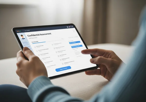 Tablet showing online schizophrenia assessment test