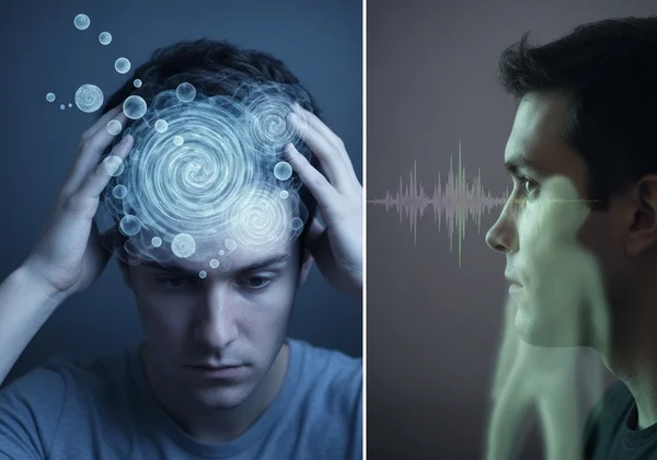 Contrast of internal thoughts vs external hallucinations