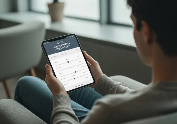 Person taking a confidential online schizophrenia test