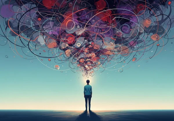 Person feeling stable with swirling thoughts, grounding.