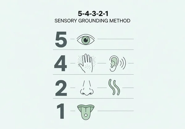 5-4-3-2-1 sensory grounding technique visualization.
