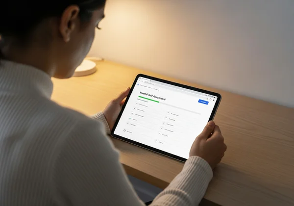 User taking an online schizophrenia self-assessment