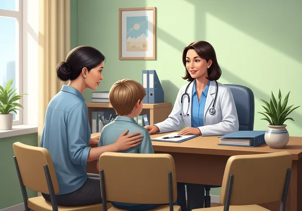 Parent and child consult a doctor about mental health